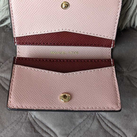 NWT Michael Kors Jet Set small Flap Card Case brandy/pink leather - Picture 4 of 6